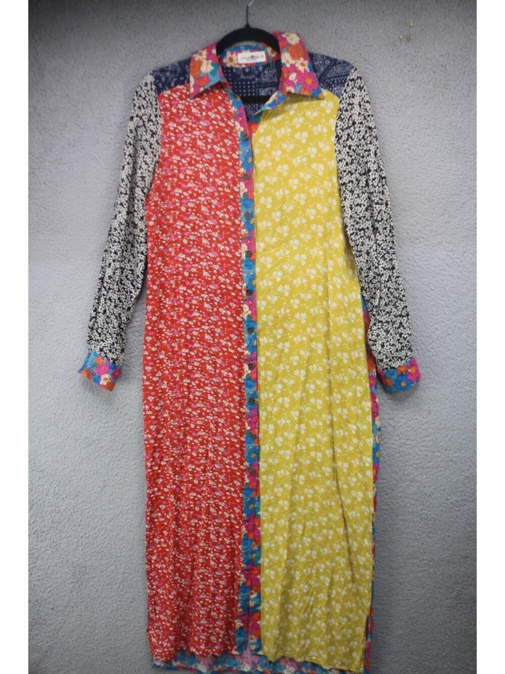Natural Life Long Sleeve Button Up Mixed Prints Maxi Dress-XS-Cottagecore-BOHO
